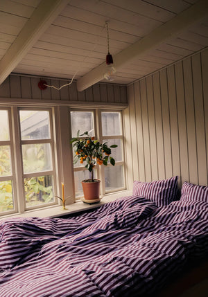 Percale dynetrekk - Wine & lavender blue