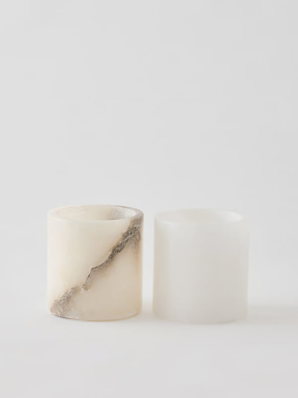 Alabaster lysholder hvit/beige XS 5 cm