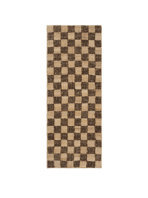 Check Ull Jute Entréteppe, 70 x 180 kaffe/natur