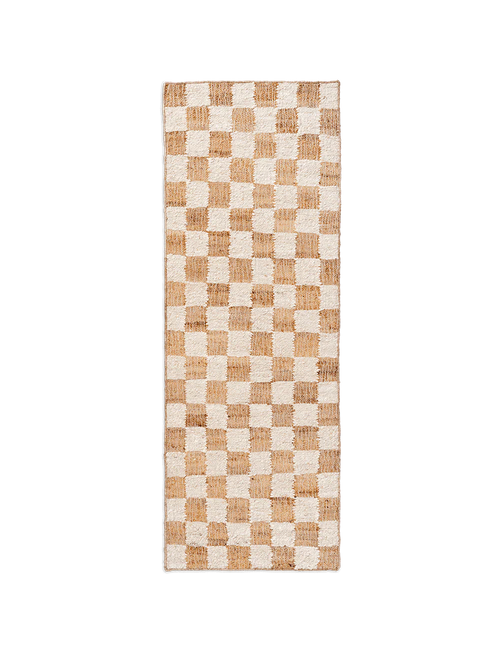 Check Ull Jute Entréteppe, 70 x 180 kremhvit/natur