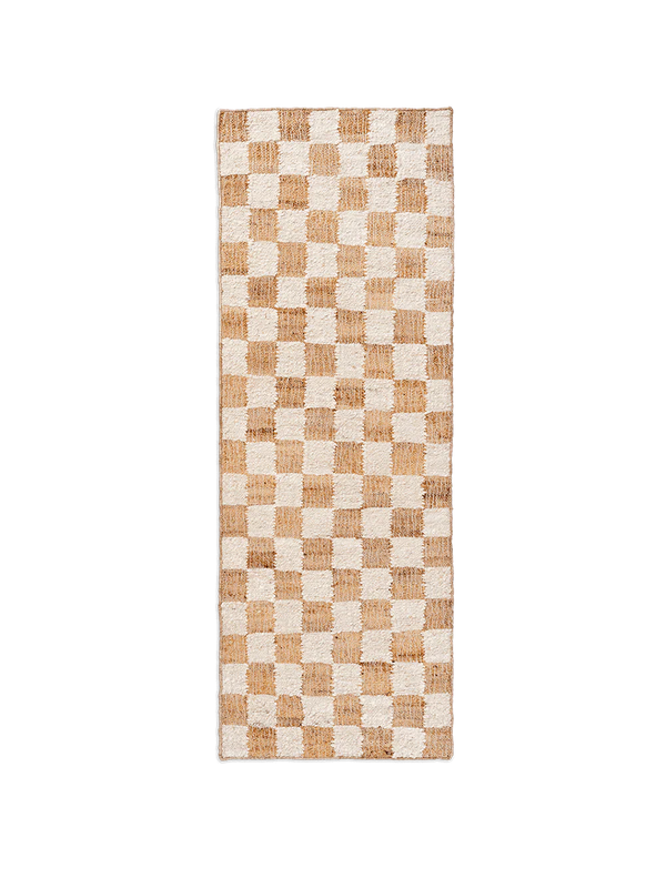 Check Ull Jute Entréteppe, 70 x 180 kaffe/natur