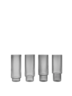Ripple Long Drink glass 4 stk., smoked grey