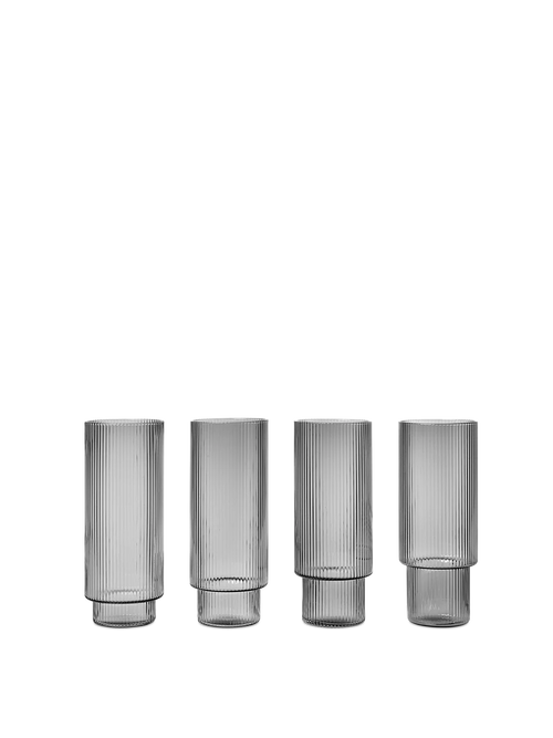 Ripple Long Drink glass 4 stk., smoked grey